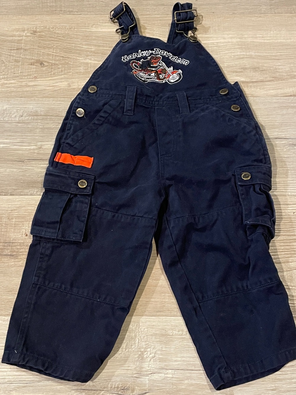 Harley-Davidson Navy Overalls with Orange Accent for Kids